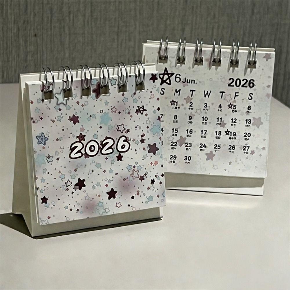 Stars 2026 Desk Calendar Coil Binding Standing Calendar Cute Schedule Planner Desktop Decoration