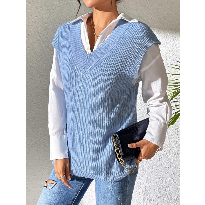 Осенне-зимний женский простой тканый свитер с V-образным вырезом