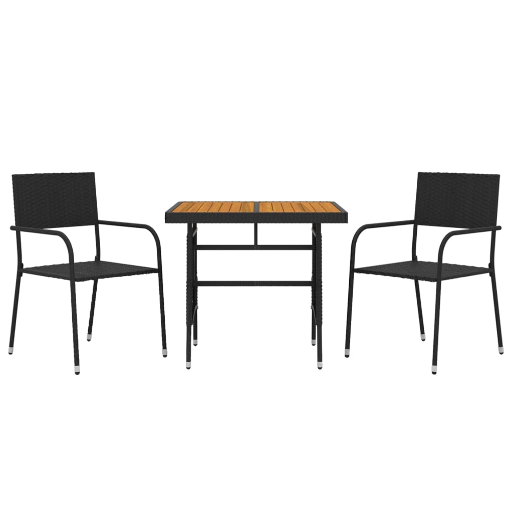 3 Piece Garden Dining Set Poly Rattan Black