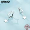 WOSTU 925 Sterling Silver Double Star Dangle Hoop Earrings For Women Punk Geometric Star Pendant Earrings Minimalist Jewelry