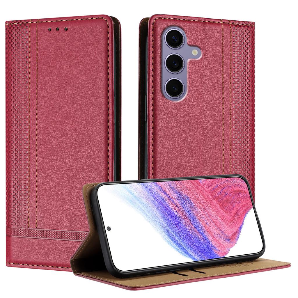 For Samsung Galaxy S24 FE Case L-Shaped Grid Pattern Leather Stand Phone Cover with Card Slots