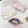 PU Leather Pen Bag Quilted Cosmetic Bag Cute Pen Pouch  Girls Gift