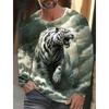 Tiger Print Pullover Autumn Men's Casual Long Sleeve T-shirt Top Round Neck Sweatshirt Streetwear Harajuku Men's Wear