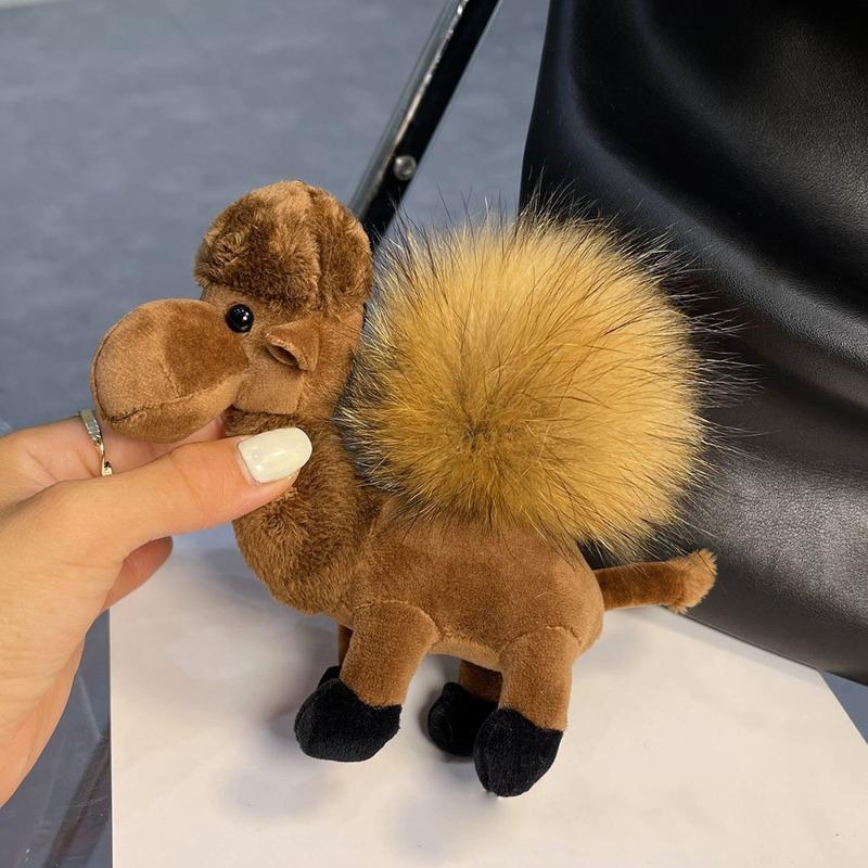 Cute Furry Camel Keychain Fluff Ball Bag Pendant Backpack Decoration Soft Car Key Chain Plush