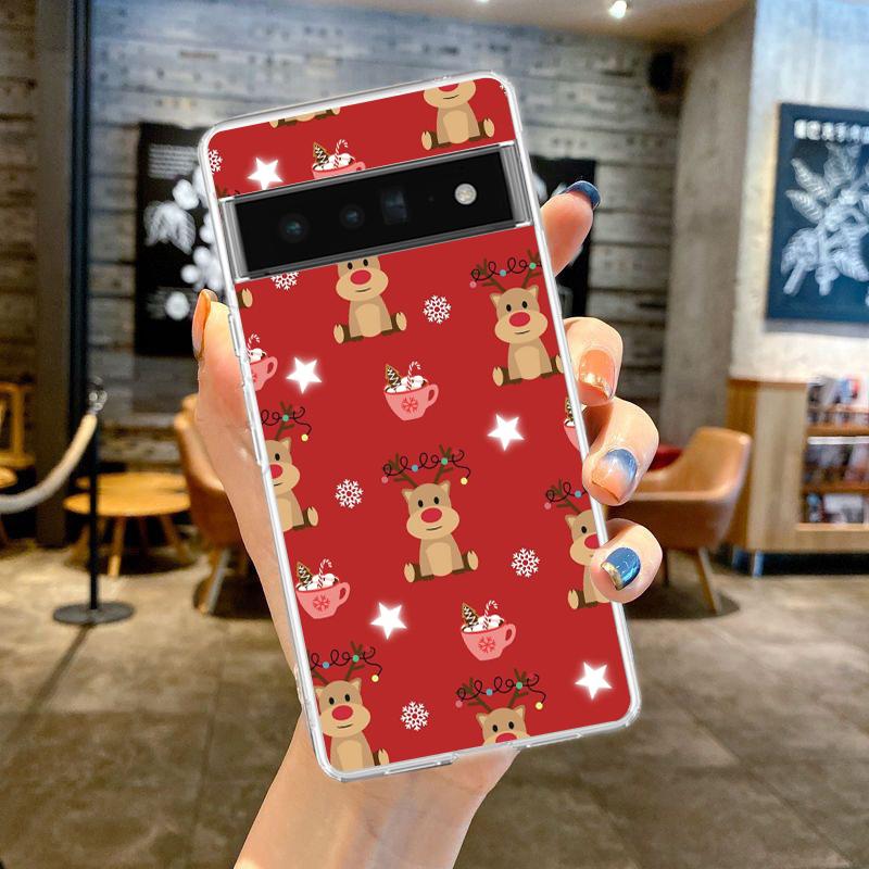 Чехол для телефона Google Pixel 9 8 7 6 9A 8A 7A 6A 5 4 5A 4A 3A Pro XL Мягкий прозрачный ТПУ Прозрачная крышка Мультяшный Рождественский