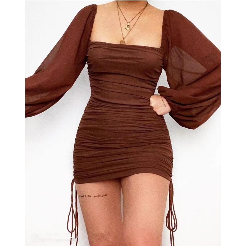 Женское сексуальное платье Tanneck Lantern Sleeve Long Sleeve Bag Hip