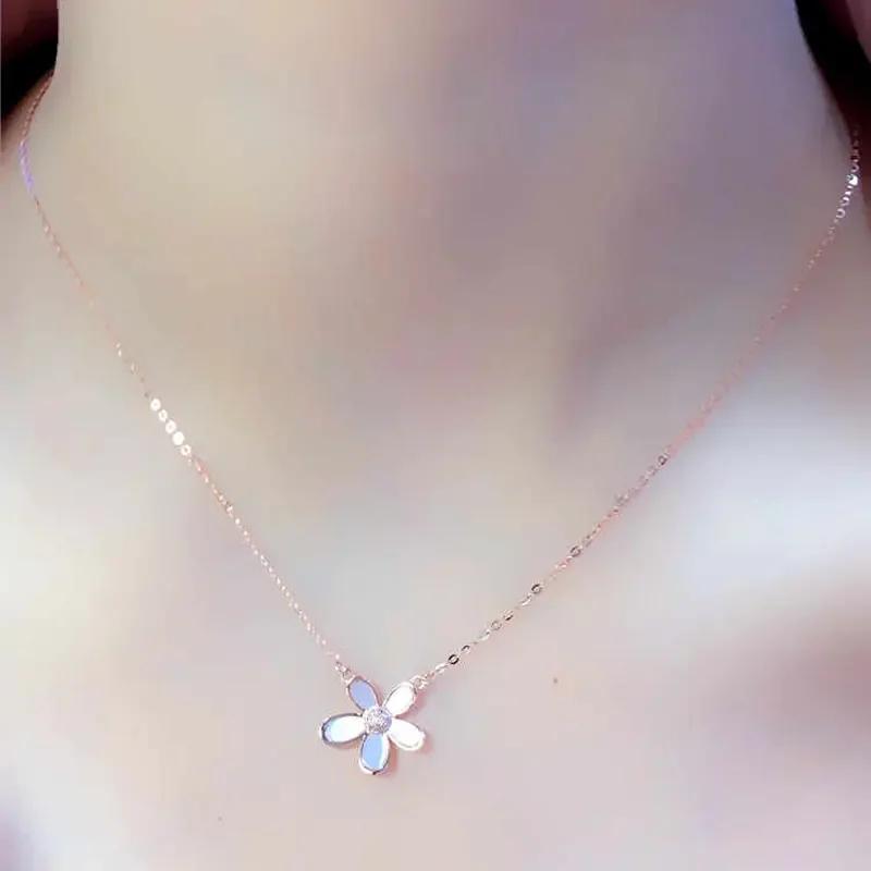 Простое белое эмалевое ожерелье с цветком для женщин, модная подвеска, медь с покрытием из розового золота, цепочка для ключиц, циркон
