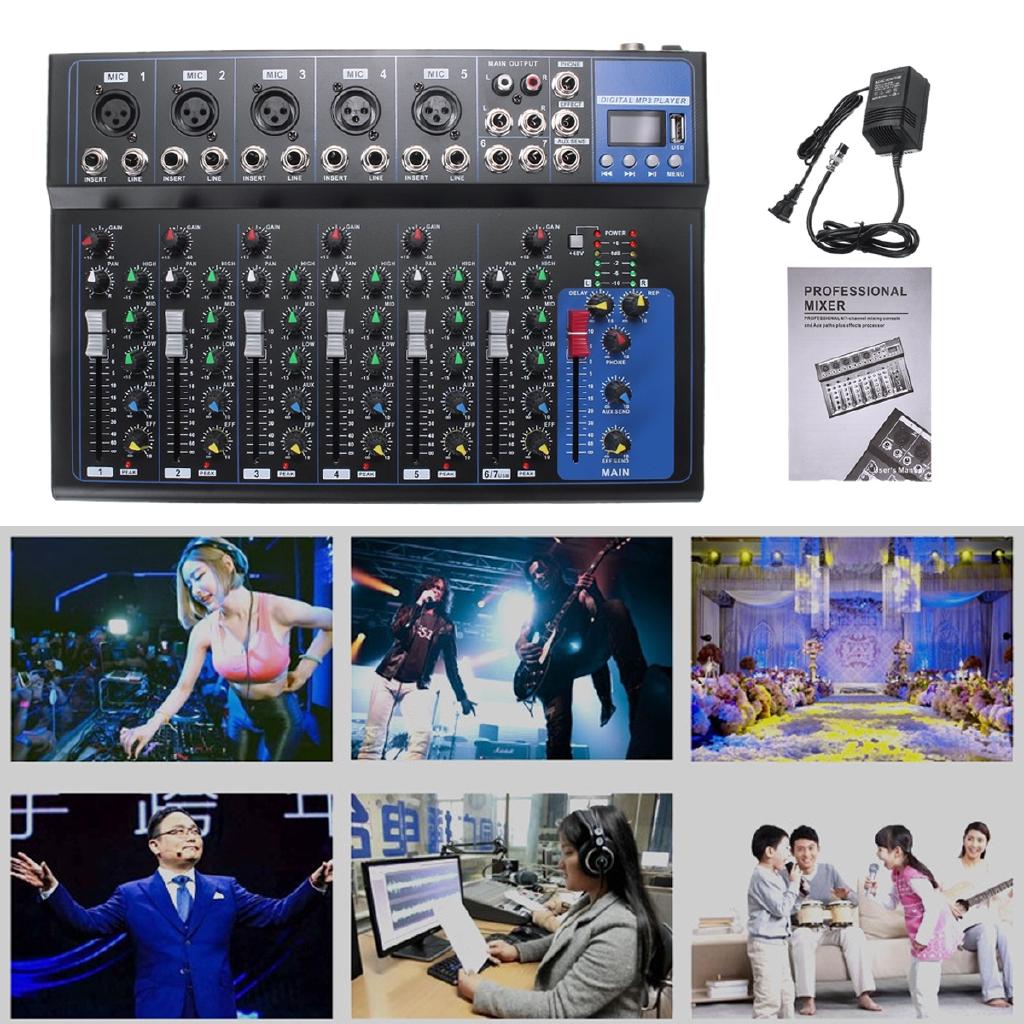 7 Channel Bluetooth Portable Audio Mixer w/USB DJ Sound Mixing Console MP3 Jack Karaoke Amplifier Karaoke KTV Match 33x23x4cm