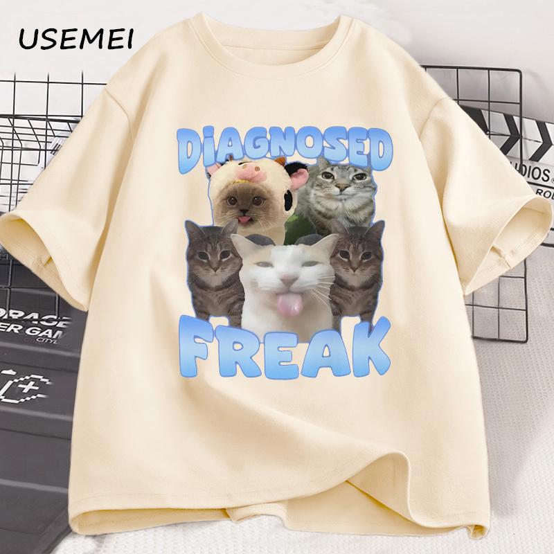 Футболка Diagnosed Freak Funny Cat Meme для мужчин и женщин Футболка Silly Cat Memes унисекс повседневная хлопковая футболка с круглым вырезом и принтом кота в уличном стиле