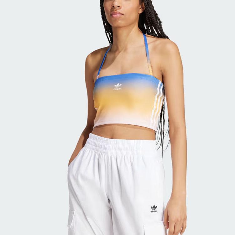 Adidas Оригинальные топы-трубы с градиентом, тонкие, удобные, эластичные, без бретелек, женские топы синего цвета JF8270