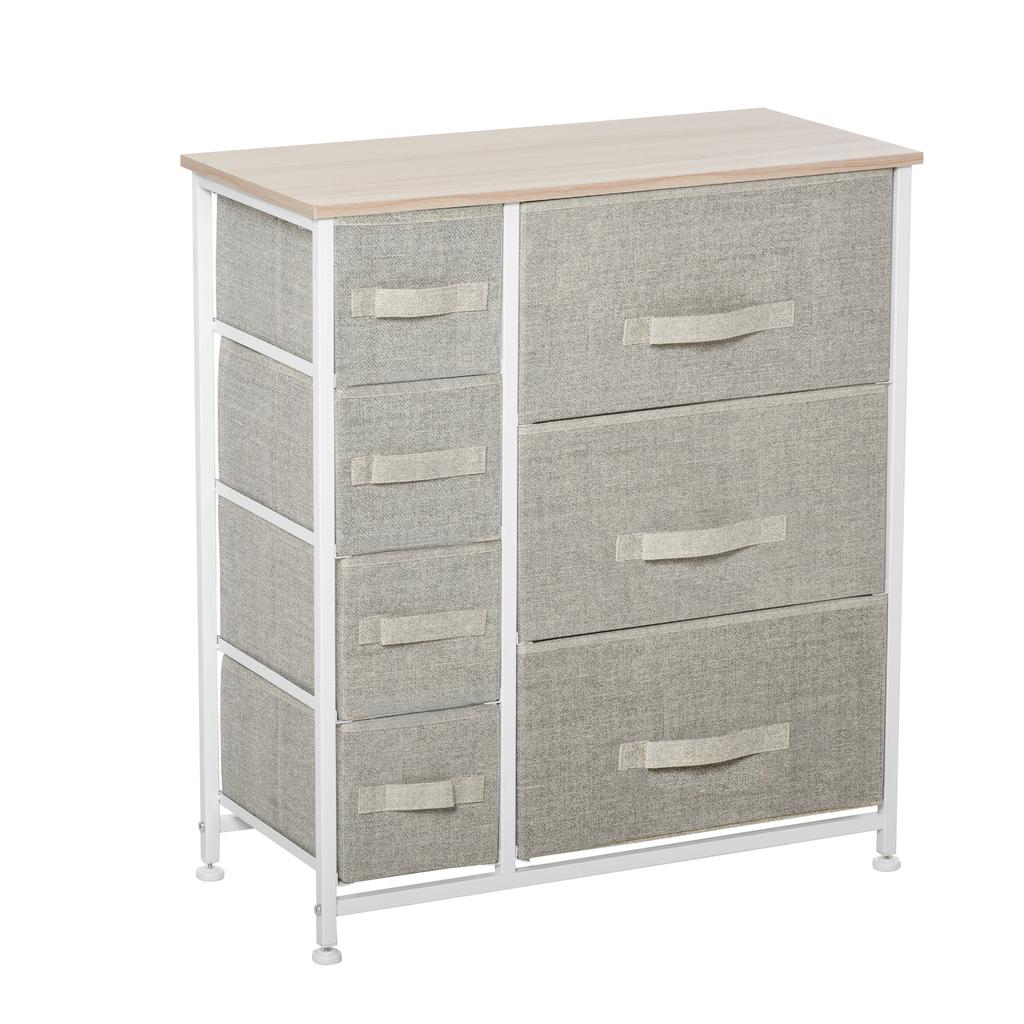 Chest of Drawers, Sideboard, 7 Foldable Fabric Drawers, Metal Frame, 63.5 x 30 x 71 cm, Light Gray