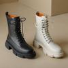 Зимние новые женские ботинки на шнуровке с круглым носком и толстой подошвой из натуральной кожи черного и белого цвета, универсальная обувь на платформе