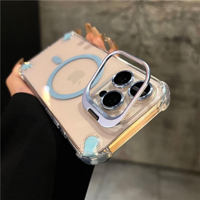 Роскошная подставка-держатель для объектива для iPhone 16 Pro Max, магнитный прозрачный чехол для телефона Magsafe для iPhone 13 14 15 Plus, защитная крышка