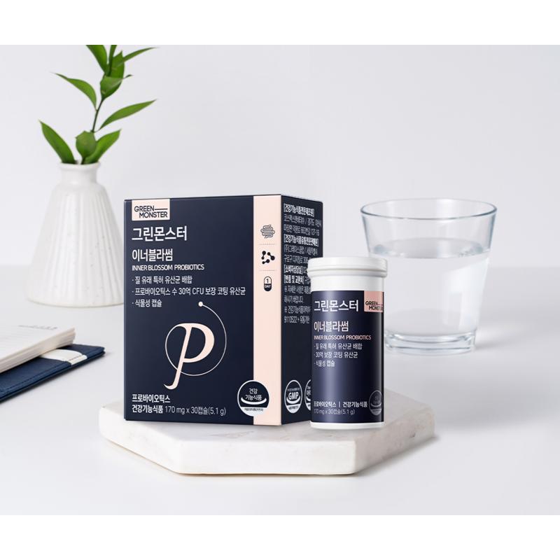 GREEN MONSTER Vaginal Lactobacillus Inner Blossom 3 Billion CFU, 30 Tablets, 1 Unit