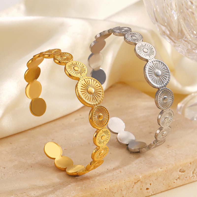 Stainless Steel Sun Cuff Bracelet For Women Vintage Gold Color Geometric Adjustable Bangles Bracelet Jewelry Gift  New