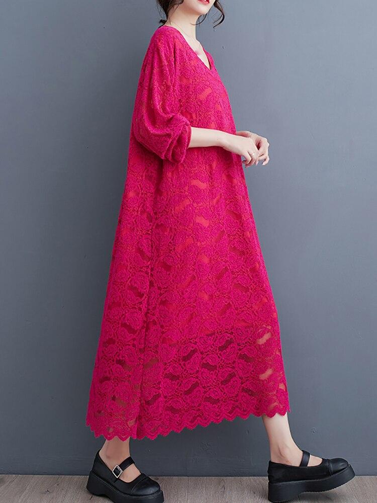 Xitao Повседневное кружевное платье с длинными рукавами DMJ2338