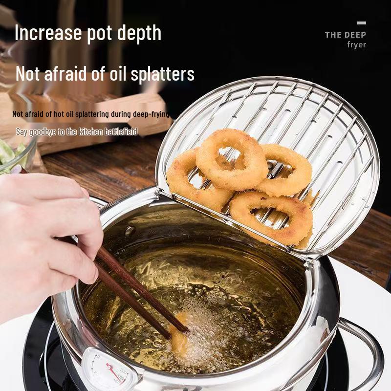 Фритюрница для темпуры из нержавеющей стали 304/201# с дисплеем температуры масла и крышкой-фильтром