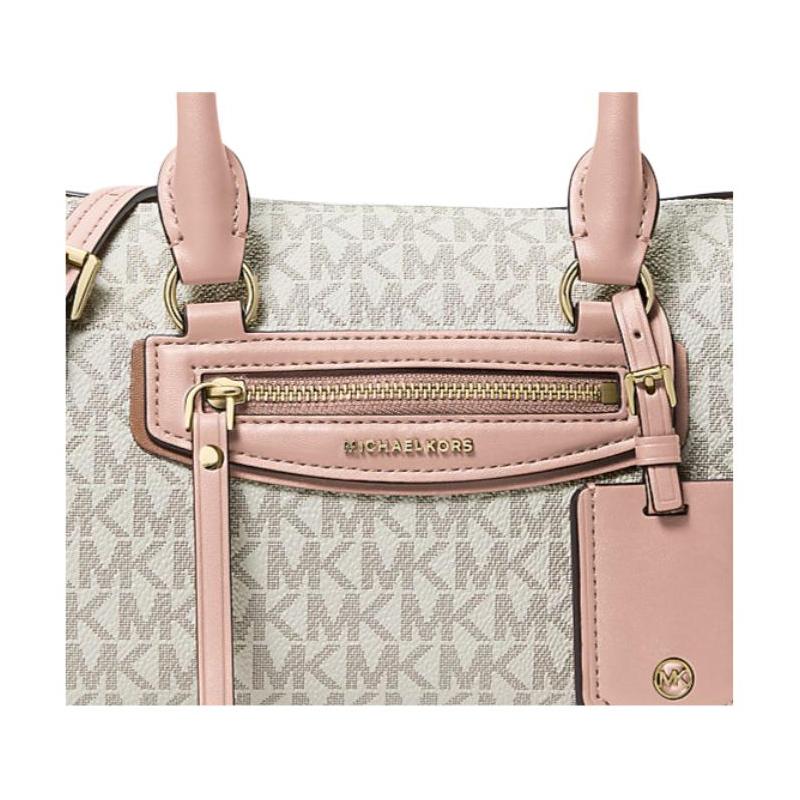 Michael Kors Мини-сумка Jet Set Travel с принтом логотипа из покрытого холста и искусственной кожи, женская, цвет ванильный и бледно-розовый