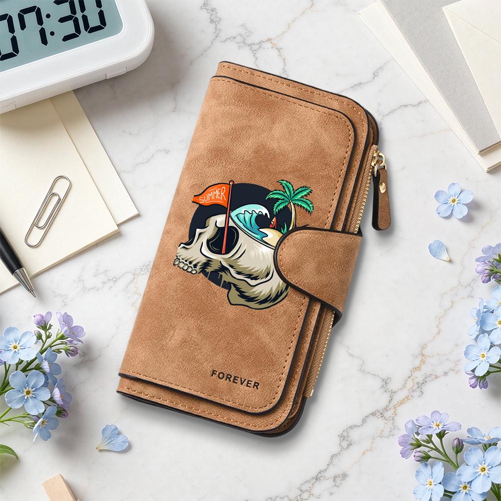 Summer Skull Pattern Long Wallet Forever Style Card Holder Casual Daily Purse