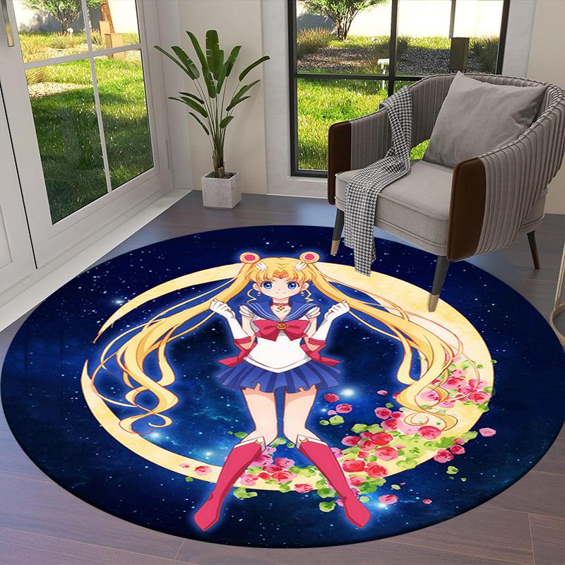 1 шт. Круглый ковер 'Сейлор Мун', Изготовлен из полиэстера, Идеально подходит для украшения офисных кресел, гостиных, fplt053