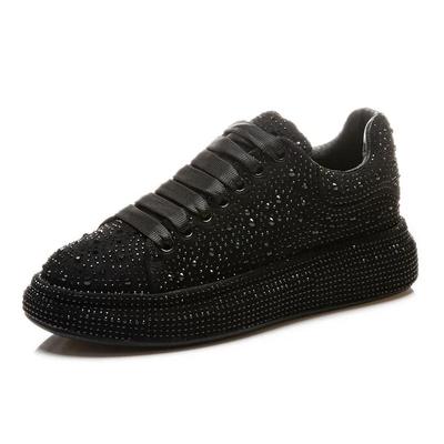 Модные 5 см Новые Стразы Натуральная Кожа Платформа Клин Повседневные Модные Массивные Кроссовки Весна Осень Женские Женские Туфли На Шнуровке