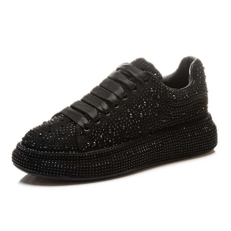 Модные 5 см Новые Стразы Натуральная Кожа Платформа Клин Повседневные Модные Массивные Кроссовки Весна Осень Женские Женские Туфли На Шнуровке