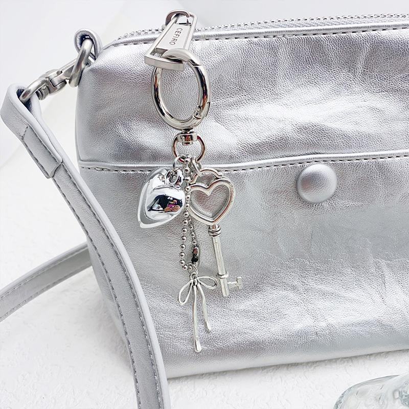 1Pc Car Handbag Decoration Handmade Jewelry Diy Y2K Peach Heart Lock Bow Keychain For Women Girls Cute Friendship Gift