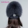 SOMALER Зимние шапки из натурального норкового меха для женщин, вязаная меховая шапка с узором розы, шерстяная подкладка, зимние шапки
