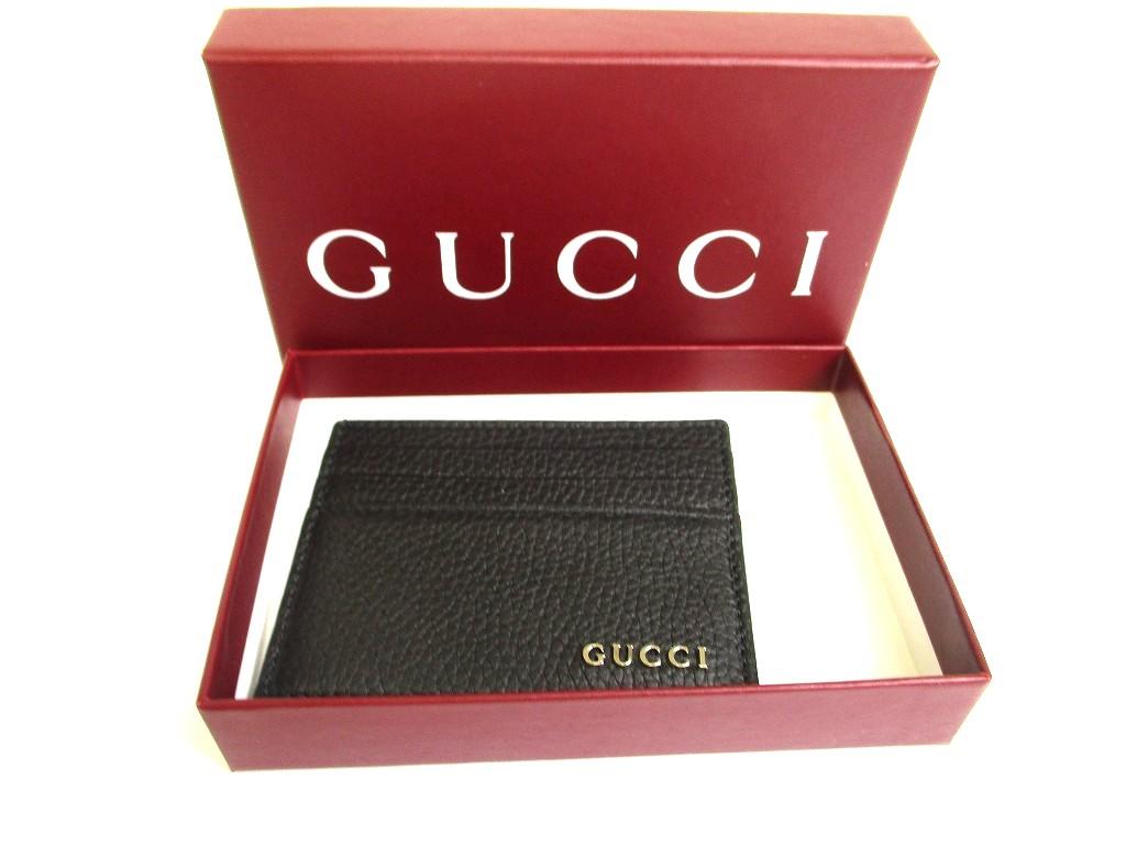 Оригинальный черный кожаный держатель для кредитных карт GUCCI с логотипом #b029 Открытая коробка