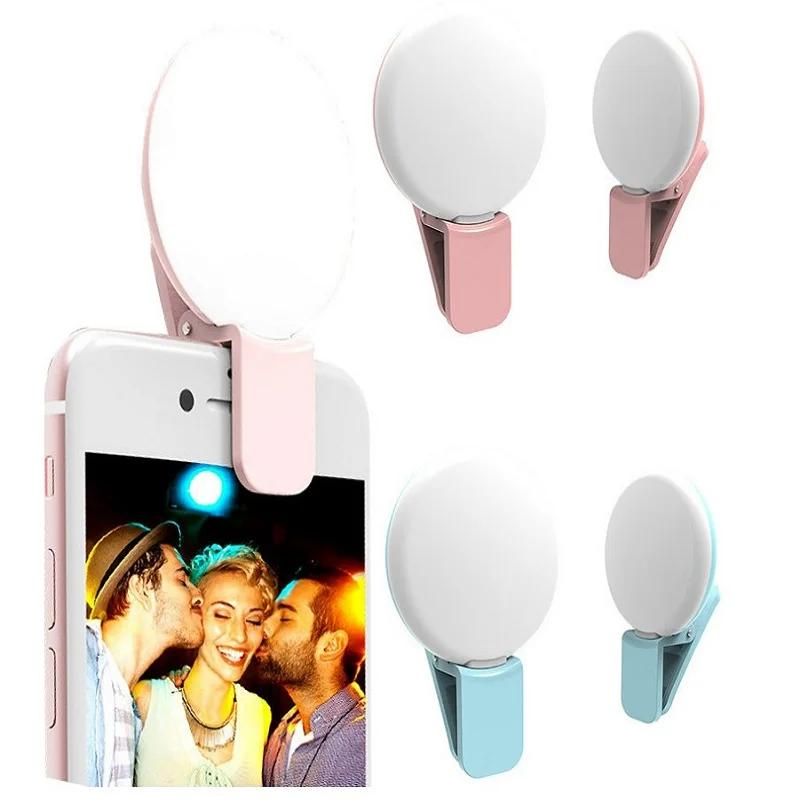 Мини-кольцевая лампа для селфи, портативная, с зажимом, заполняющая лампа для селфи, работающая от USB-аккумулятора, светодиодная заполняющая лампа для мобильного телефона