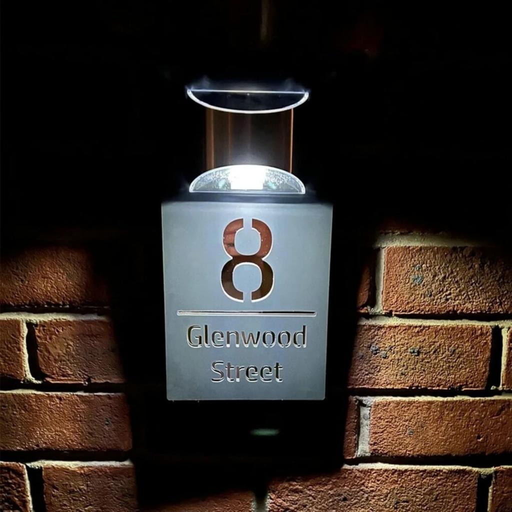 Персонализированная современная дверная табличка на солнечных батареях ZXH, адресная табличка со светодиодной подсветкой, индивидуальная 3D лазерная гравировка названия улицы, дома, адресная табличка, световая