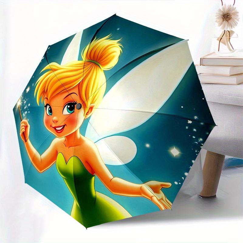 Disney Tinker Bell Manual Opening and Closing Umbrella - 8-Rib Reinforced Folding Design, Lightweight
