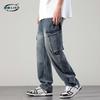 Новые осенние и зимние мужские рабочие брюки прямого покроя из денима, свободные джинсы с большими карманами, простые брюки прямого покроя из денима