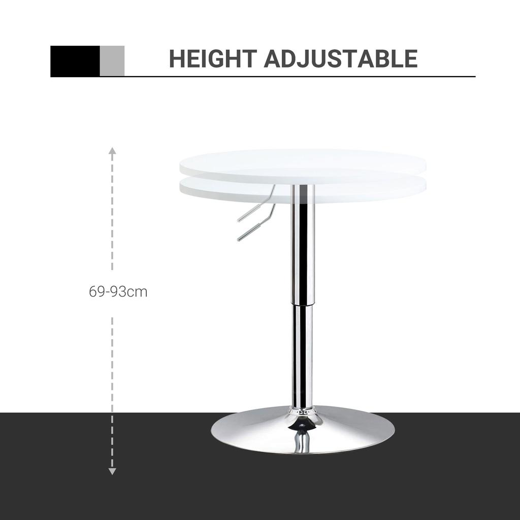 Bar Table diameter 60cm Adjustable Height Round Bistro Table w/ Swivel Top Metal Frame Counter Surface Stylish Kitchen Conservatory White