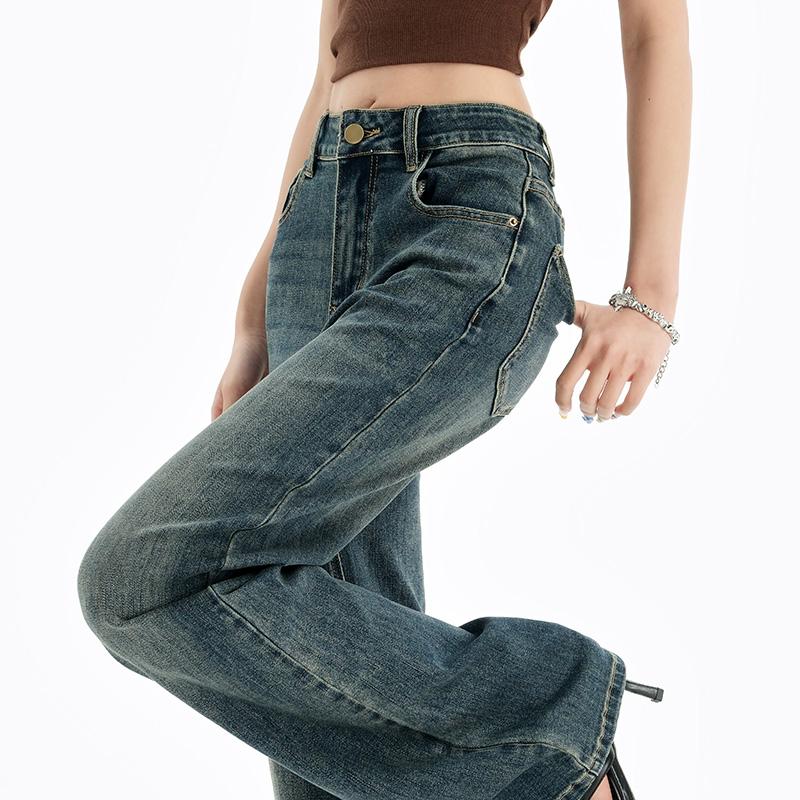 Four season jeans, high waisted straight leg pants, women's denim cropped pants, casual commuting