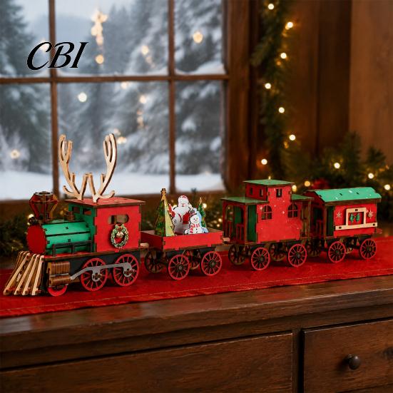 Kids Educational Toy DIY Wooden Christmas Train Craft Kit, Vintage Reindeer Locomotive Puzzle Model, Kit Festive Tabletop Decor for Holiday, Creative