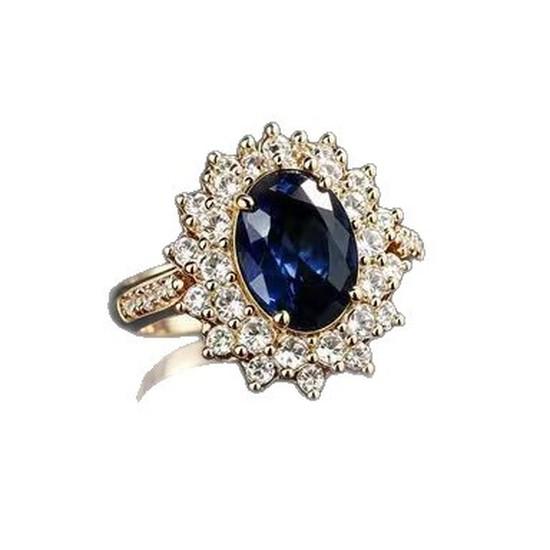 Fine craftsmanship in inlaying5A Zircon ring, a fashionable and luxurious piece of jewelry featuring a blue diamond, a unique and high-end accessory