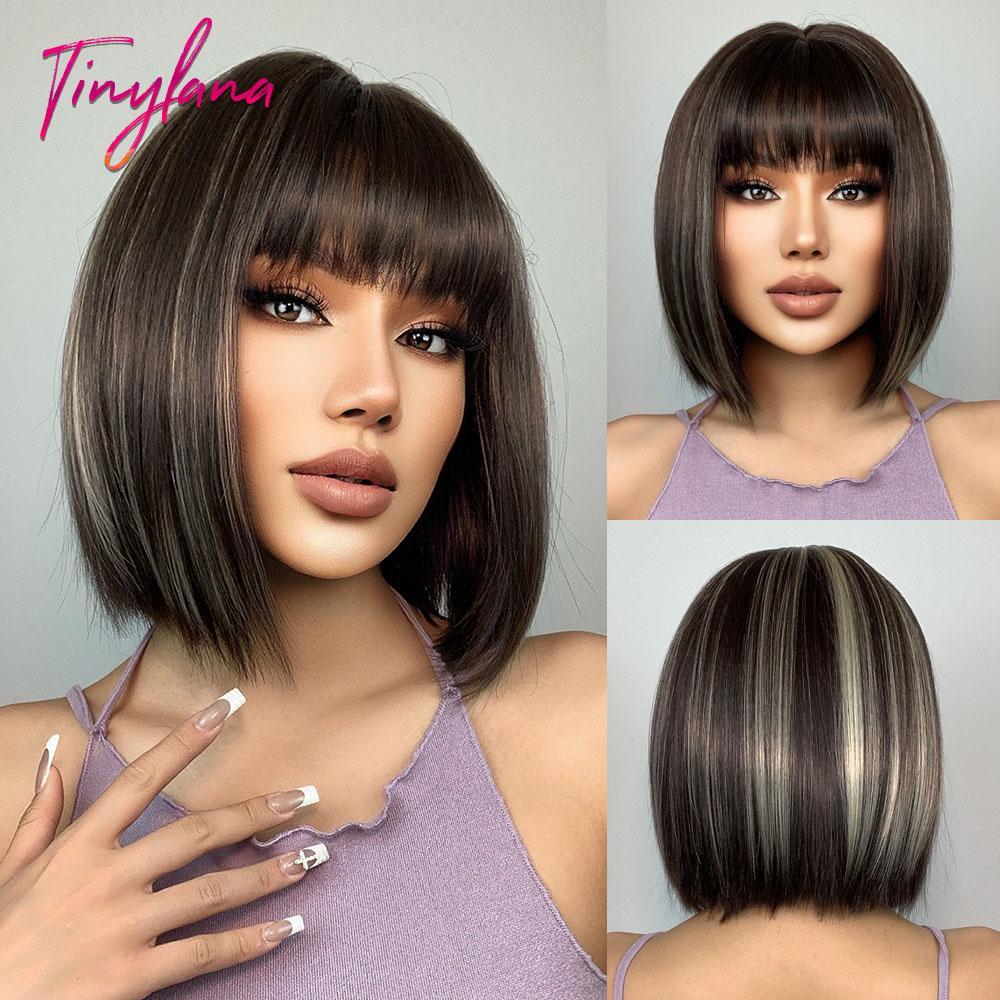 Бело-русые серые синтетические парики с челкой, короткий прямой парик из волос «боб» для женщин, косплей, повседневные натуральные волосы, термостойкие