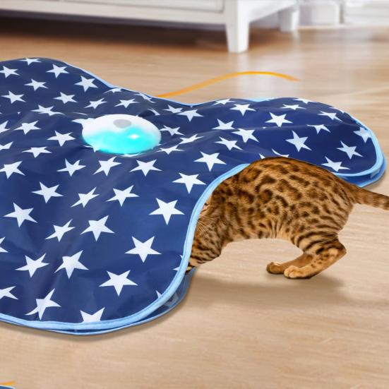 Hide And Seek Interactive Cat Toy Touch Activated Simulated Hunting Game with Moving Concealed Feather And Mouse Squeaky for Indoor Bored Adult Cats