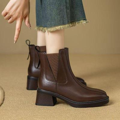 Женские ретро французские ботильоны челси на массивном каблуке - Осень/Зима 2025