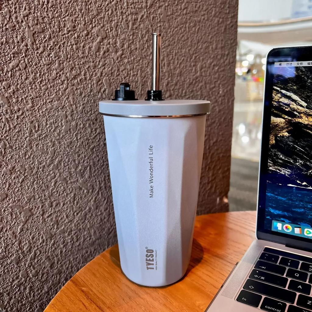 Vacuum Insulated Bottle 600ml Color Change Coffee Cup with Straw Thermos Mug Leak-Proof Thermos Travel Thermal Vacuum Flask Cup