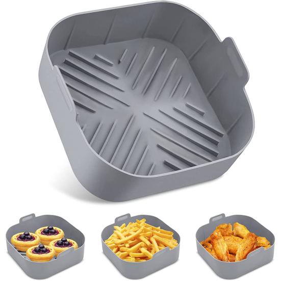 Air Fryers Liner Heat Resistant Evenly Heated Silicone with Dual Handle Square Oven Baking Tray Kitchen Supply
