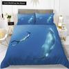 Пододеяльник с изображением китов King Queen, комплект постельного белья с изображением морских животных, водорослей, морских звезд, морских обитателей, пододеяльник из синего полиэстера
