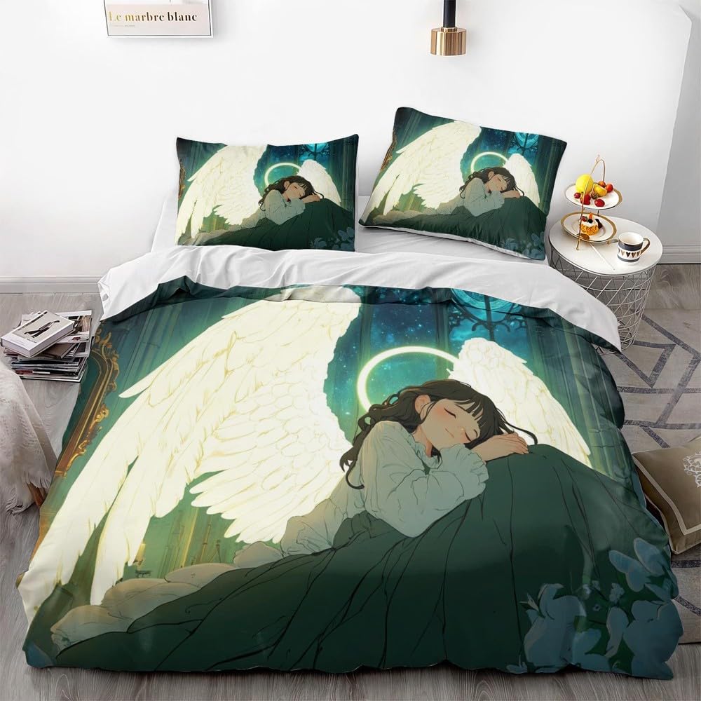 Angel Duvet Cover Set for Kids Queen Twin Size Quilt Covers Lightweight Down Room Decor 2 Pillowcases 1 Duvet Cover No Comforter