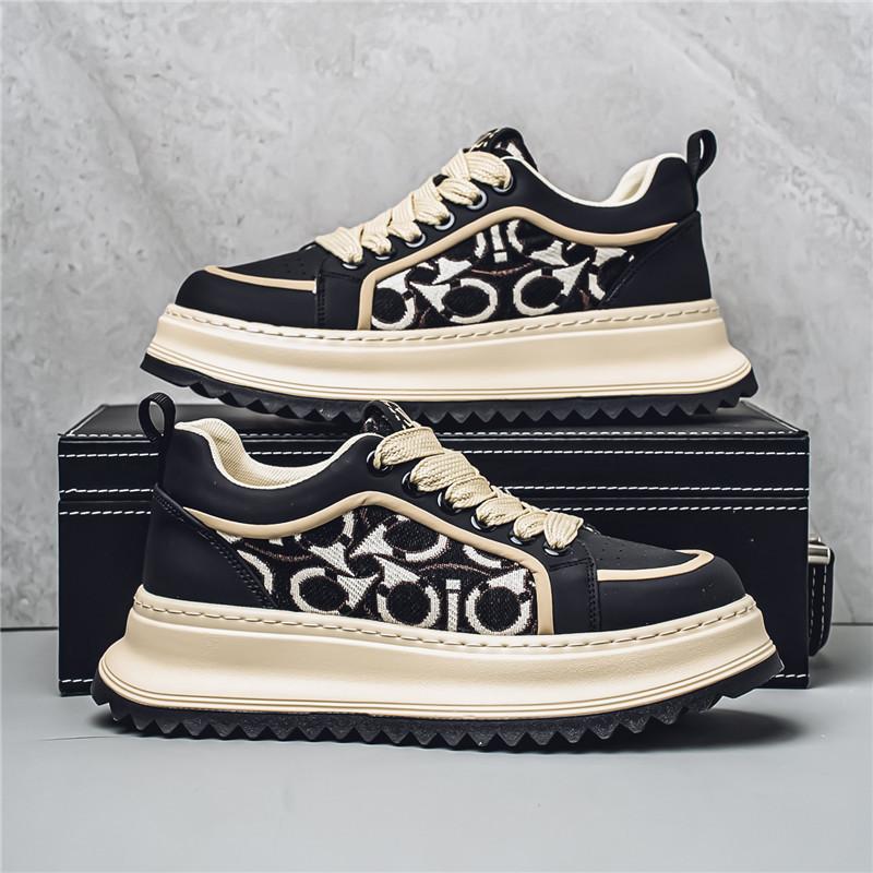 2025 Spring New Fashion Embroidery Color Matching Platform Sneakers Trend Versatile Casual Shoes Platform Heightening Mens Shoes