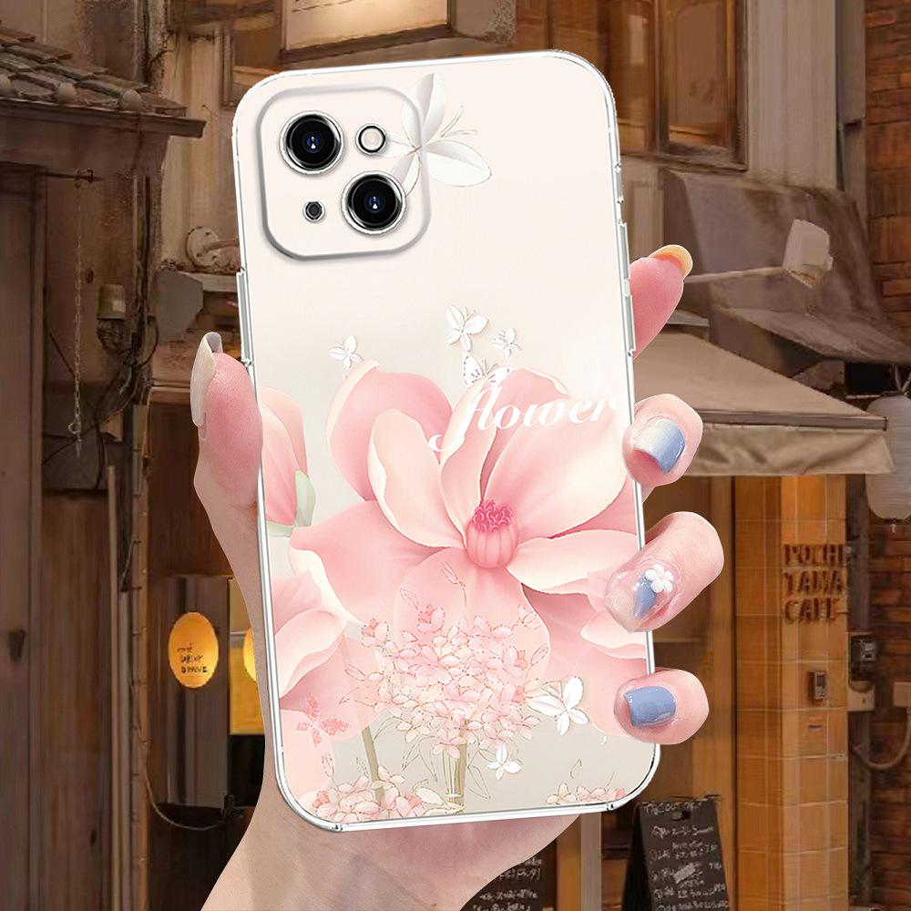 Fresh Floral Chinese-Style Transparent Silicone Phone Case for iPhone 11/12/13/14 Pro Max/15