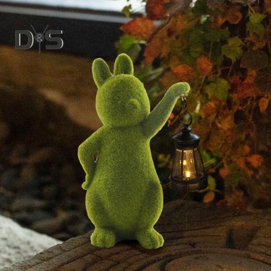 Садовая статуэтка кролика на солнечной батарее, скульптура кролика из смолы с флокированным узором и фонарем, светильник кролика на солнечной батарее для патио, двора, наружного декора, подарок на новоселье