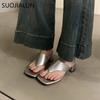Fashion SUOJIALUN 2024 Summer New Brand Women Slipper Fashion Med Square Heel Outdoor Slides Shoes Ladies Casual Vaction Flip Flops Sand