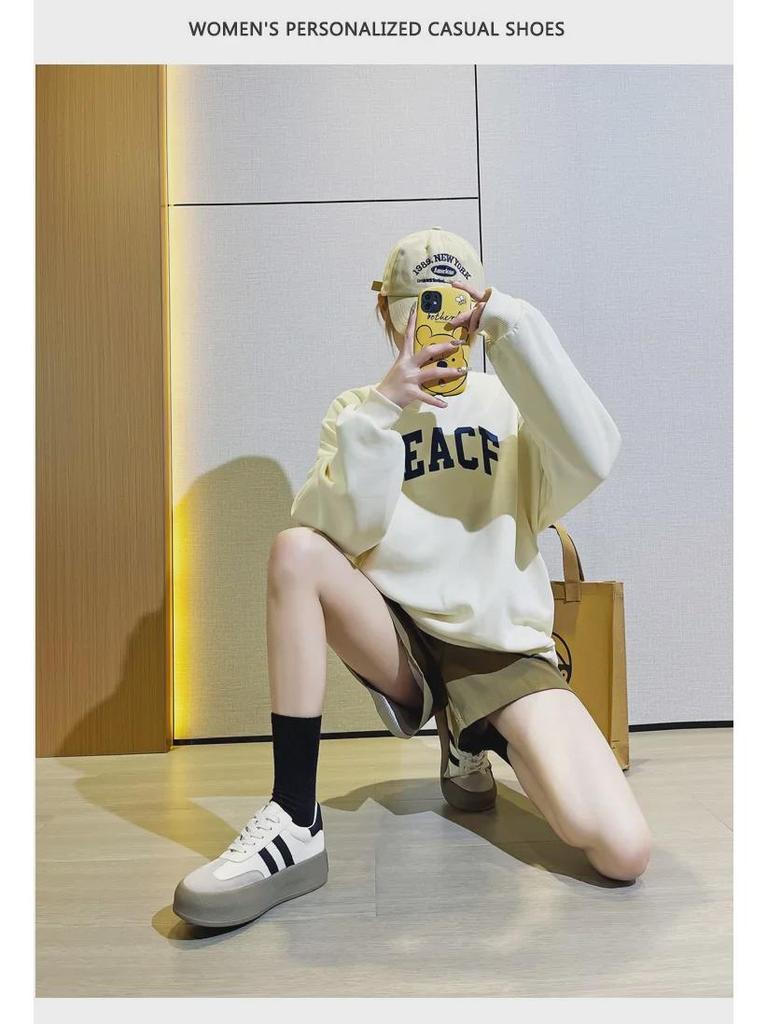 Women's 2024 Spring Dexun Thick-Soled Retro White Sneakers: Versatile Casual Sports Shoes