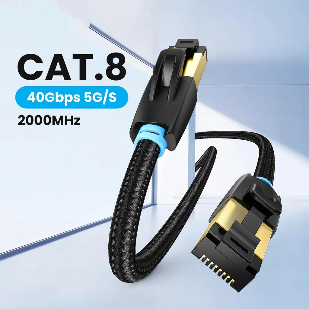 Ethernet-кабель Cat 8, SFTP 40 Гбит/с 2000 МГц RJ45 LAN Patch Cord, Высокоскоростной сетевой кабель для роутера, модема, интернет-соединения